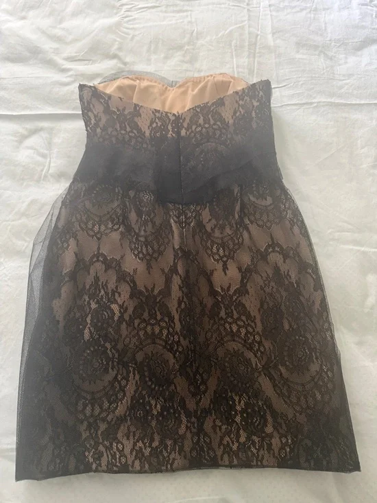 Marchesa Black Lace Strapless Cocktail Dress with Nude Underlay and Beading - Picture 5 of 5